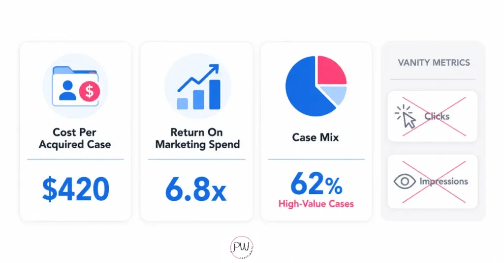Dashboard showing the three metrics that prove a fee-for-service dental marketing budget is working